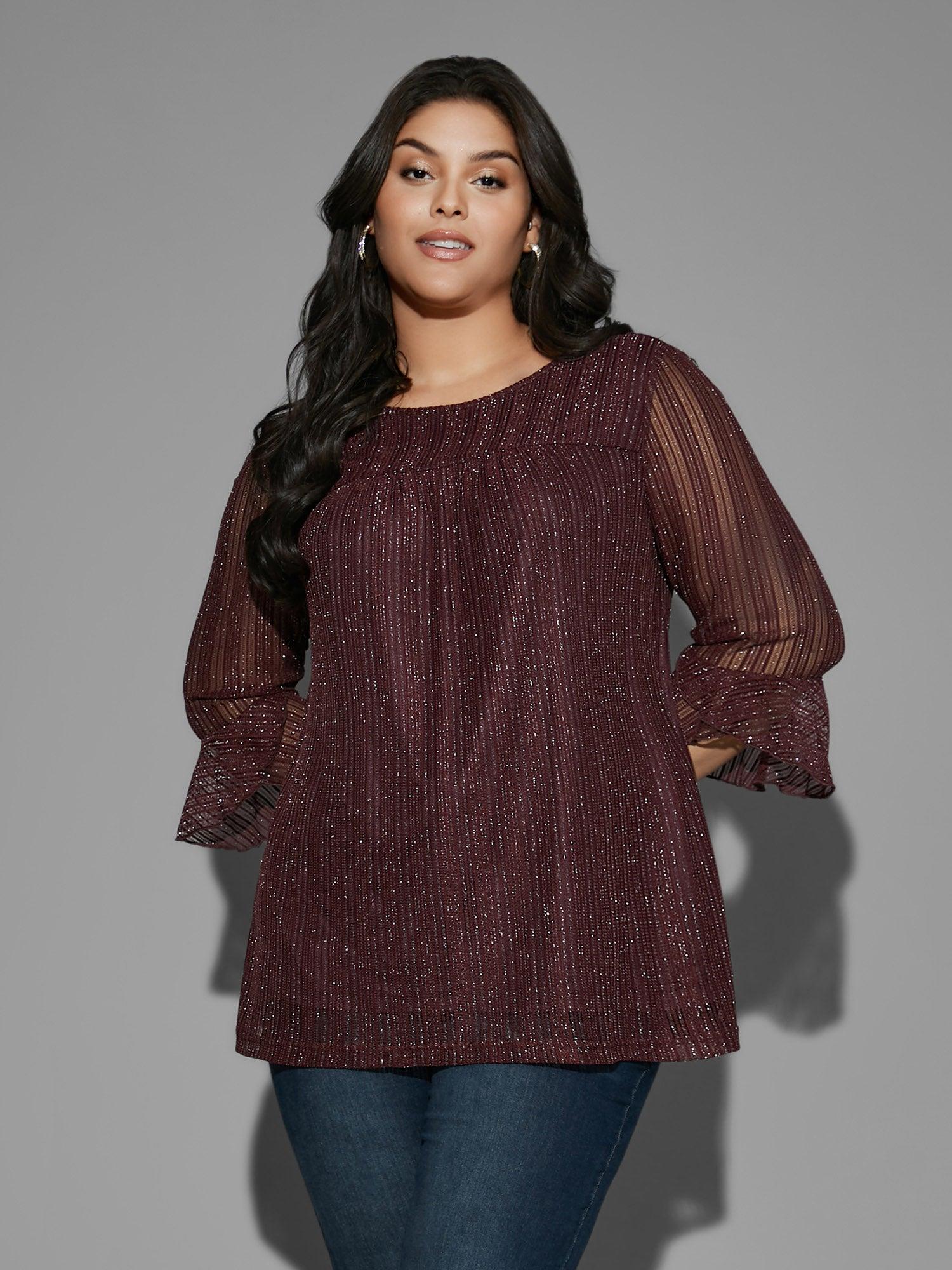 Glitter Gathered Patchwork Ruffles Top Female Product Image