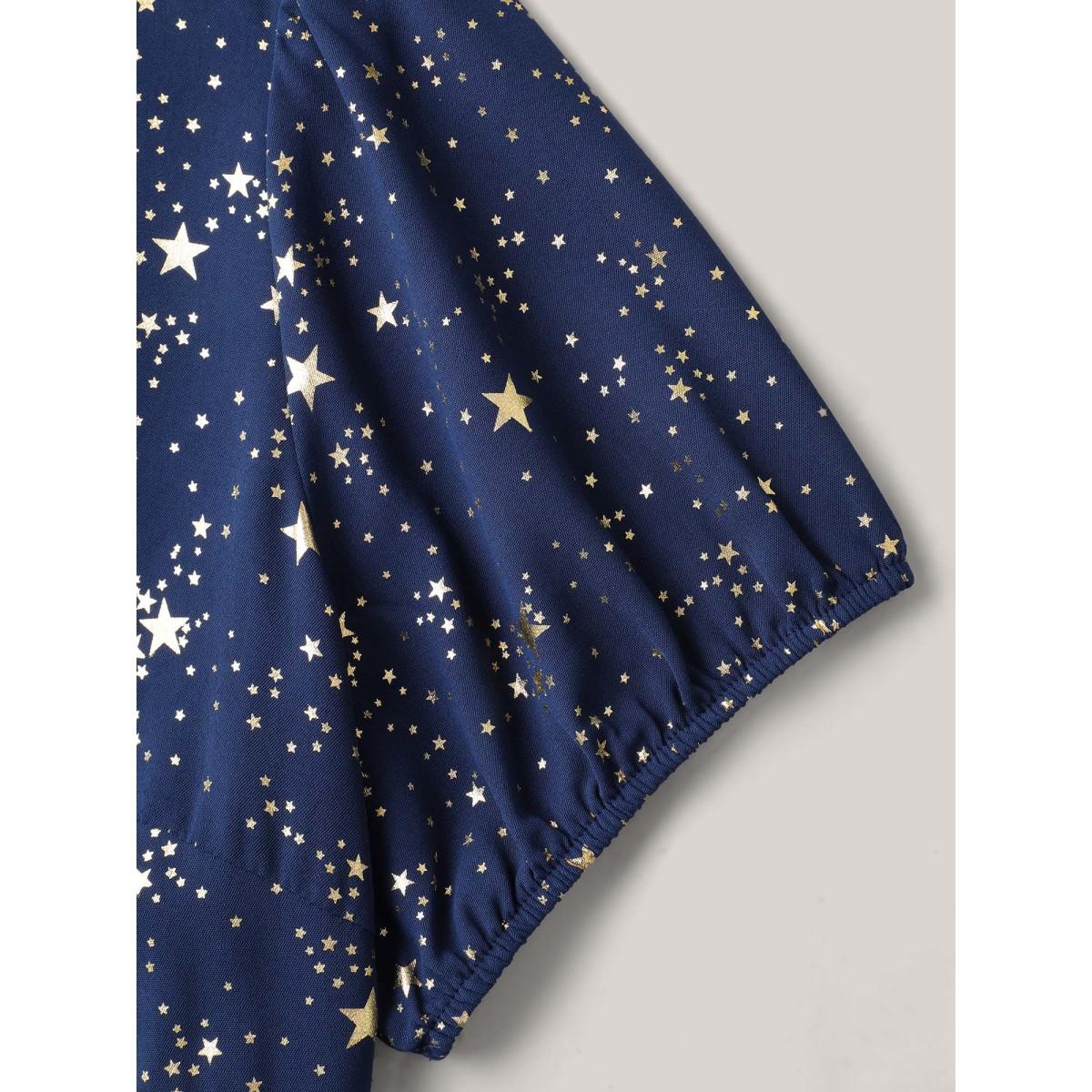 Plus Size Starry Sequins Ruffled Hem Midi Dress Navy Women Party&Cocktail V-neck Short sleeve Curvy BloomChic 30/6X Product Image