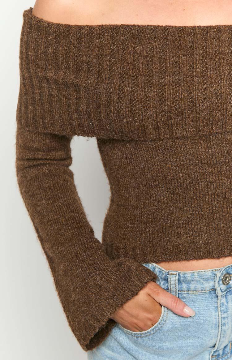 Joey Brown Off Shoulder Sweater Product Image