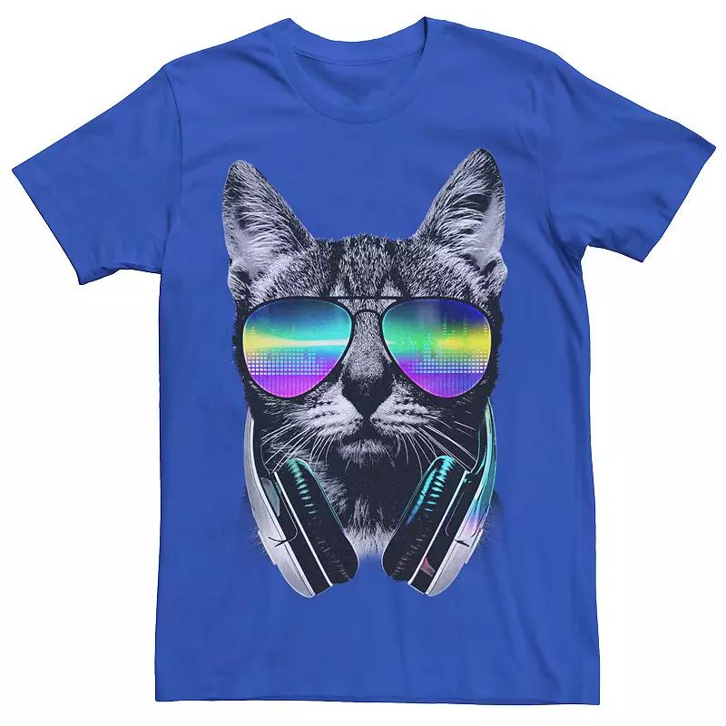 Men's Music Lover Cat Headphones Sunglasses Graphic Tee,  Product Image