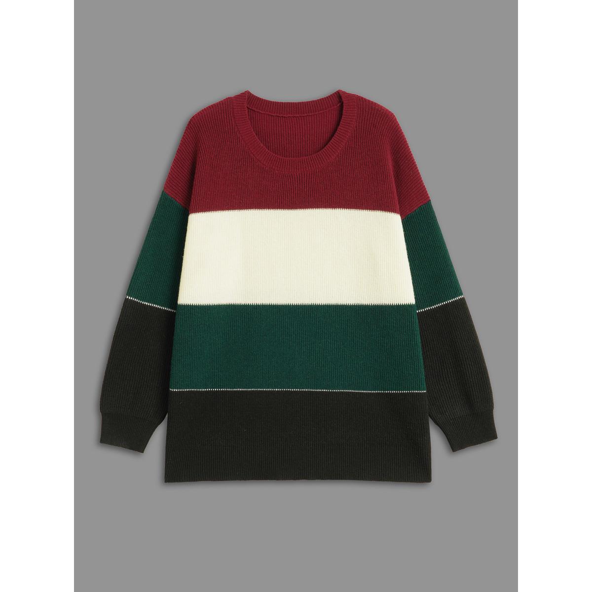 Plus Size Supersoft Essentials Holiday Color Block Pullover Multicolor Women Leisure Loose Long Sleeve Round Neck Casual Pullovers BloomChic 28/5X Product Image