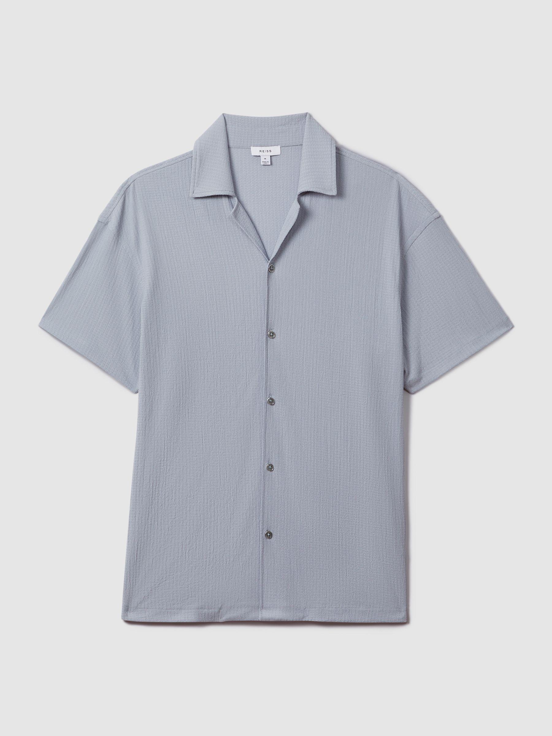 Textured Crepe Cuban Collar Shirt in Porcelain Blue Product Image