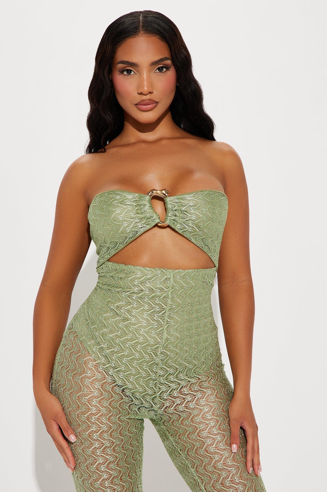 Vacay Dreams Crochet Jumpsuit - Green Product Image