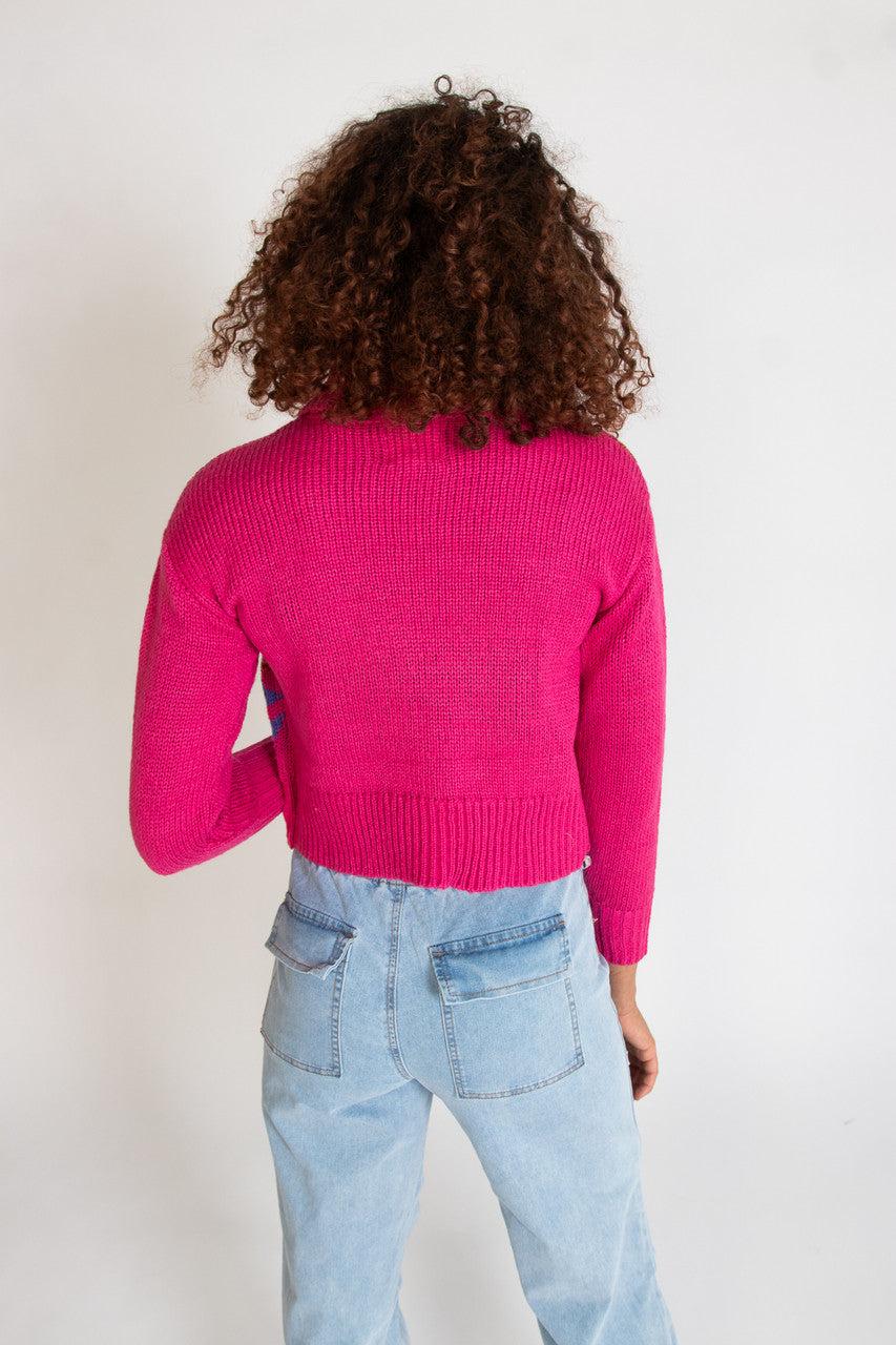 Fuchsia Fair Isle Turtleneck Sweater Product Image