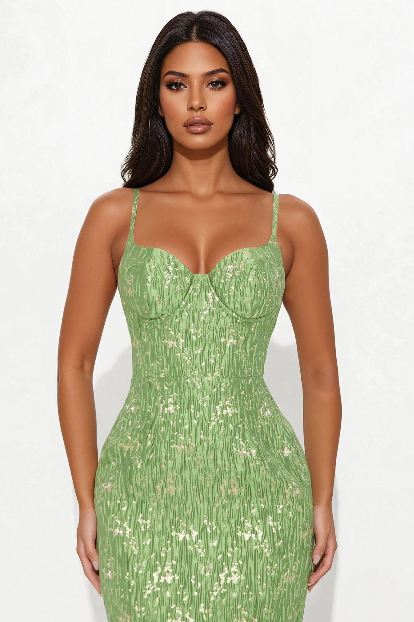 Jennifer Jacquard Maxi Dress - Green Product Image