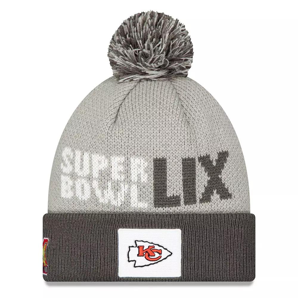 Men's New Era Gray Kansas City Chiefs Super Bowl LIX Opening Night Knit Hat with Pom, Grey Product Image