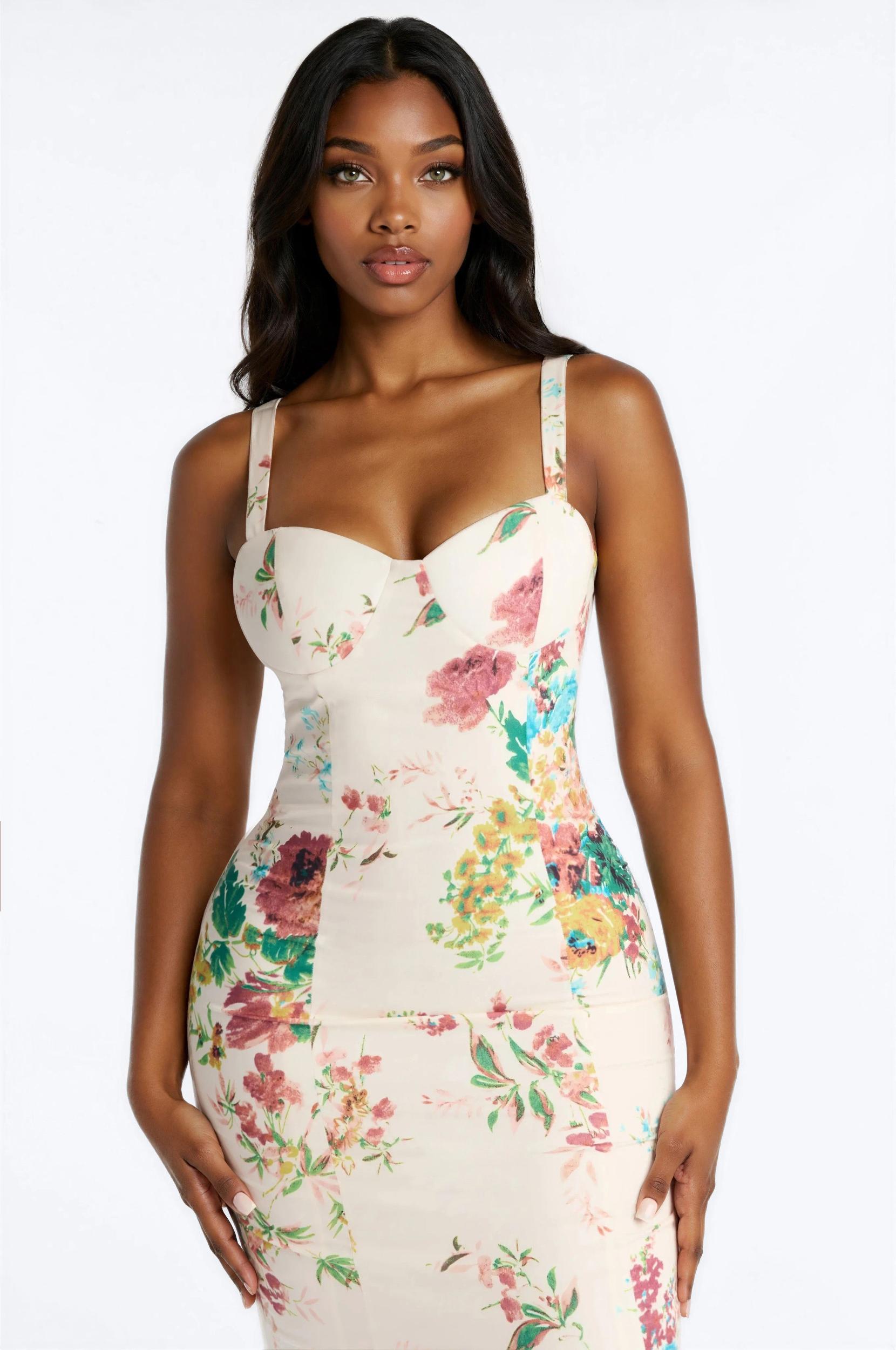 Yasmine Floral Mermaid Midi Dress - White/combo Female Product Image