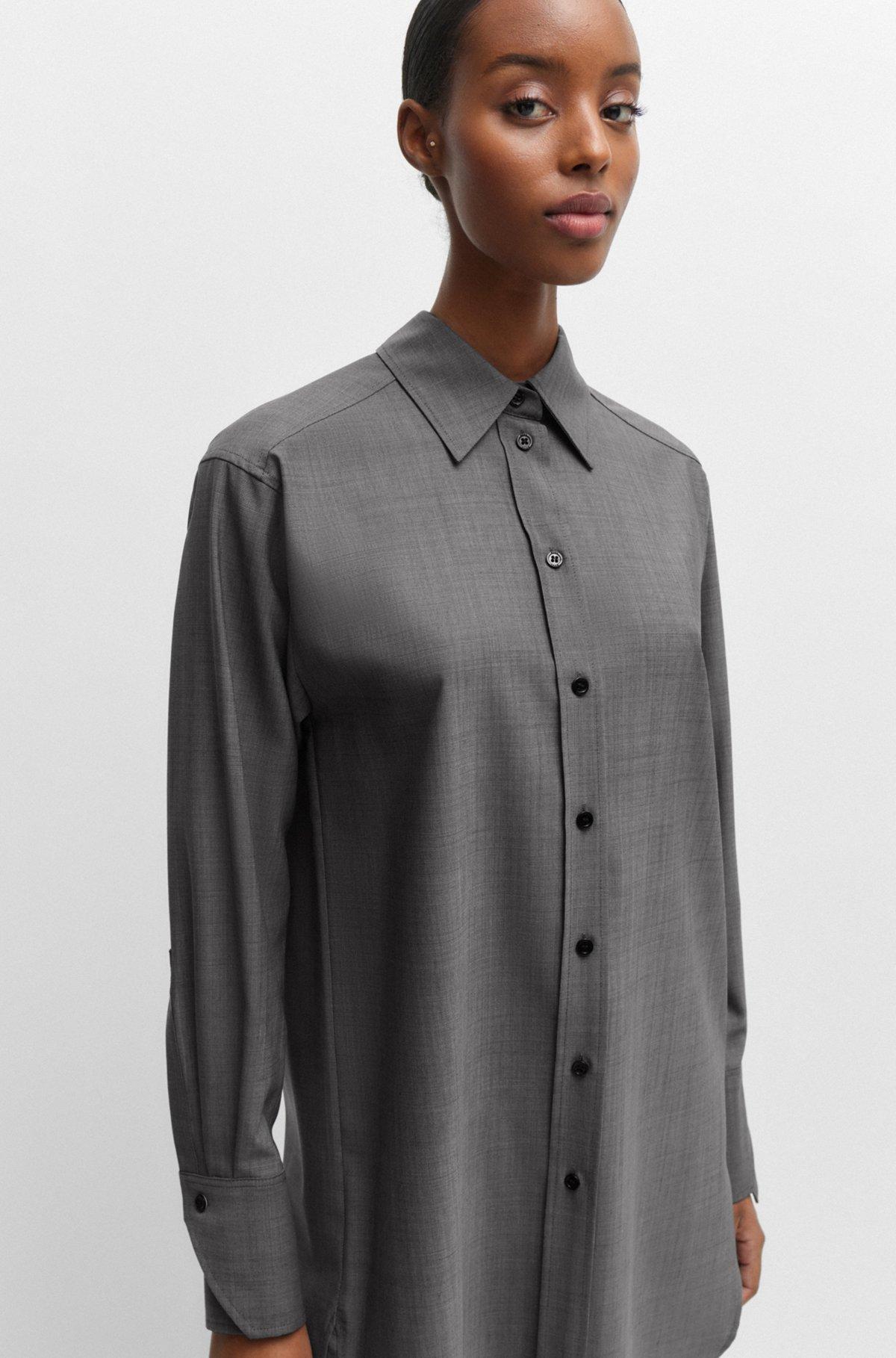 BOSS - Relaxed-fit blouse in Italian virgin-wool sharkskin - Patterned Product Image
