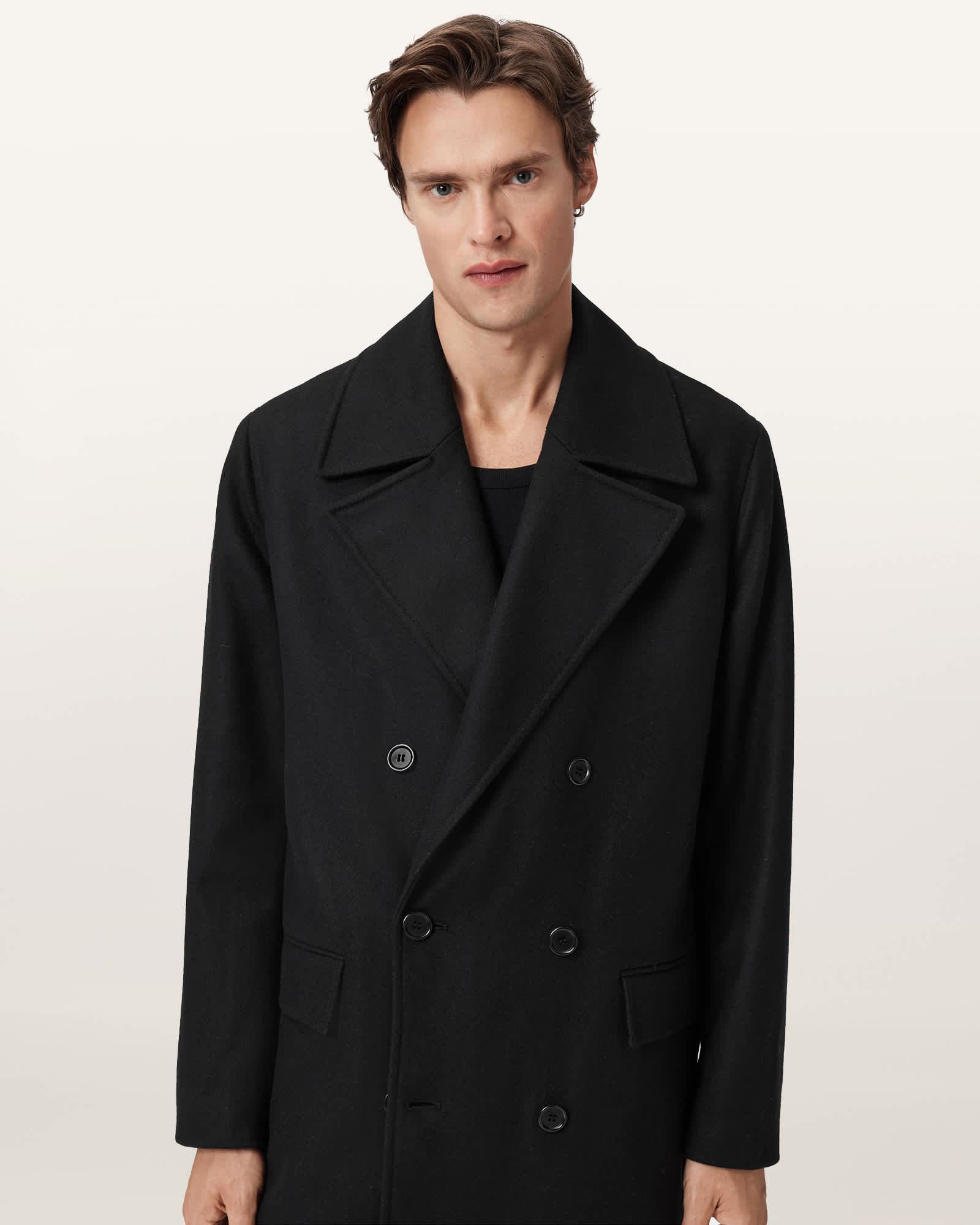 Curran Relaxed Fit Wool Coat Black | ALLSAINTS US Product Image