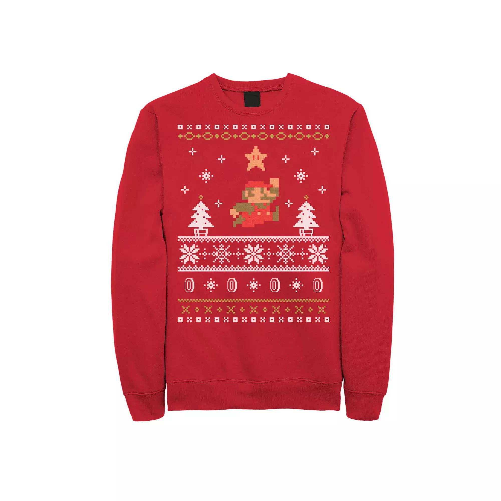 Men's Nintendo Super Mario Mario Snow Level Ugly Christmas Sweatshirt,  Product Image