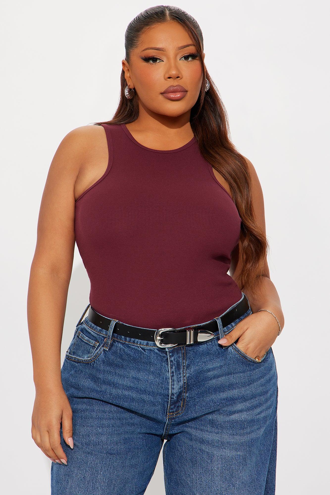 Model Attitude Racerback Bodysuit - Burgundy Female Product Image