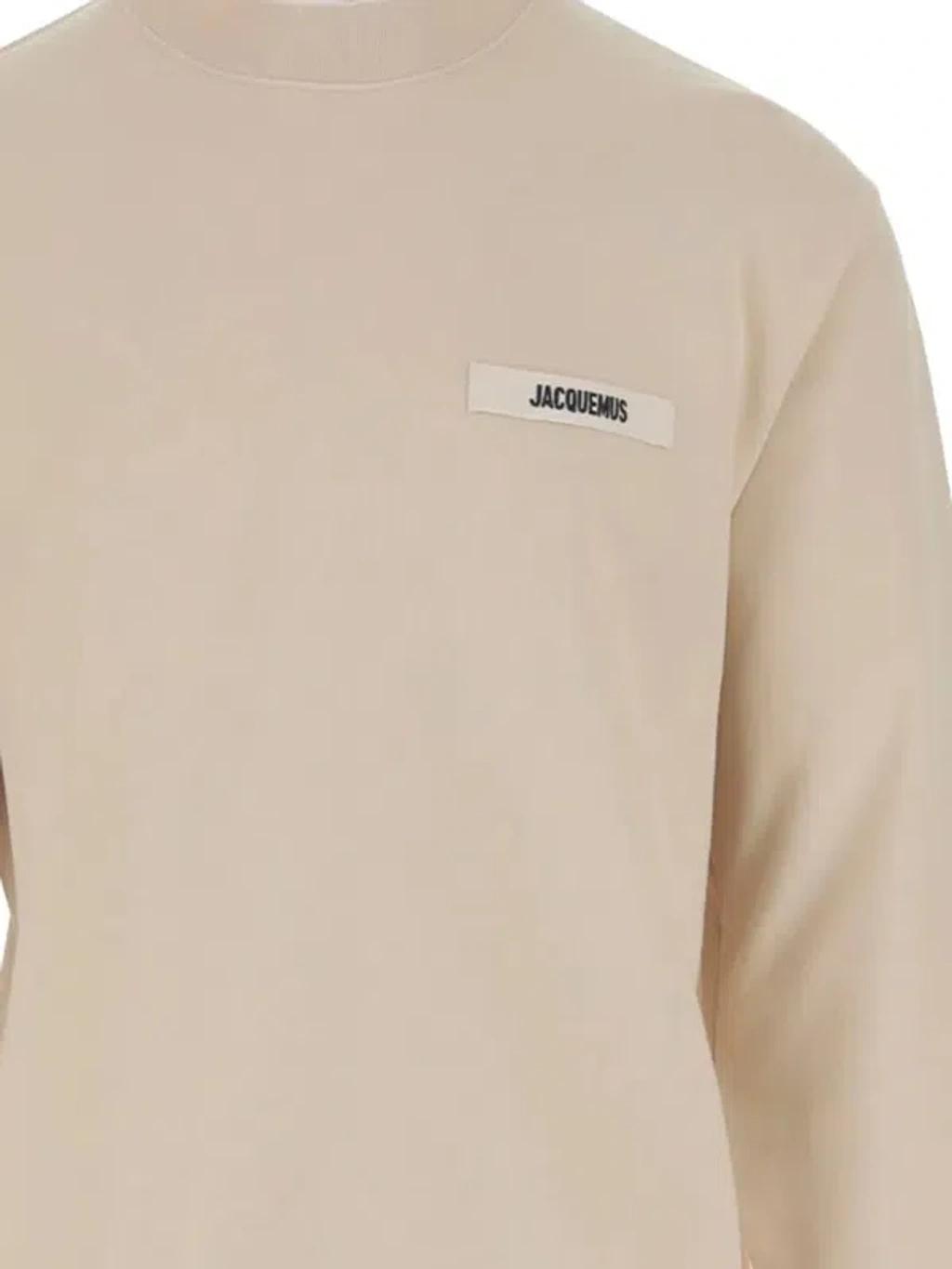 JACQUEMUS Organic Cotton Fleece Sweatshirt With Gros-grain Logo In Neutral Product Image