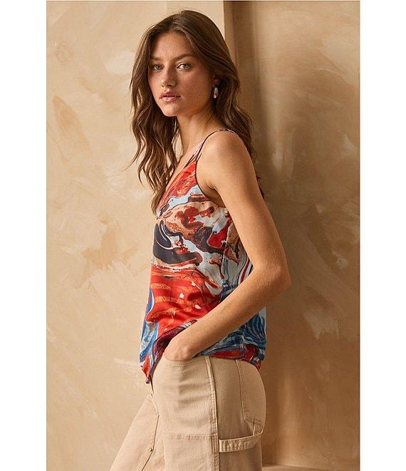 Skies Are Blue Abstract Print Double Strap Sleeveless Sweetheart Neckline Cami Product Image