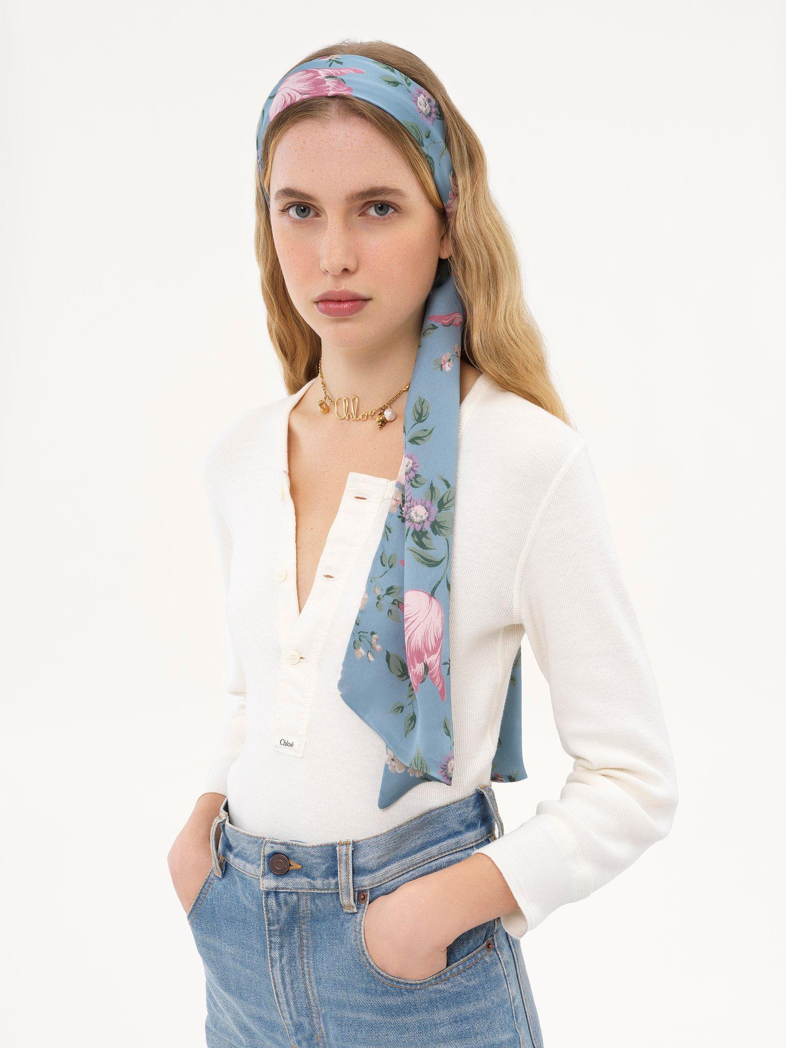 The Chloé Peonies wide bandeau scarf in silk charmeuse Product Image