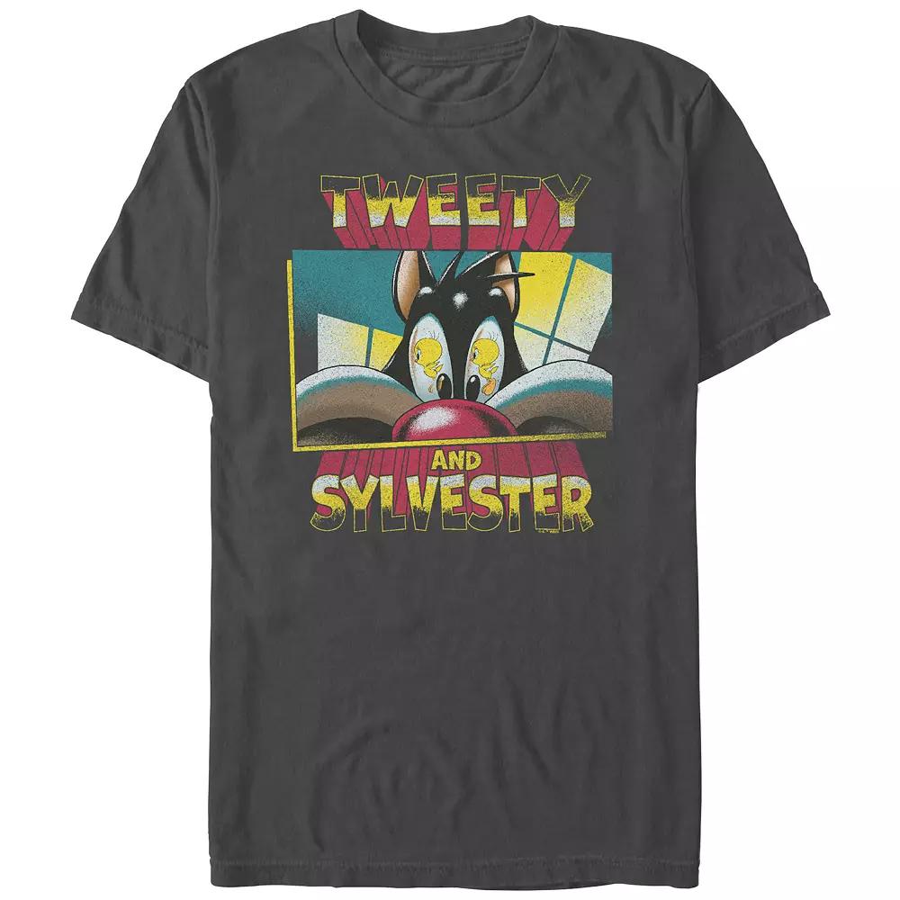 Men's Looney Tunes Tweety And Sylvester Graphic Tee, Size: Medium, Grey Product Image