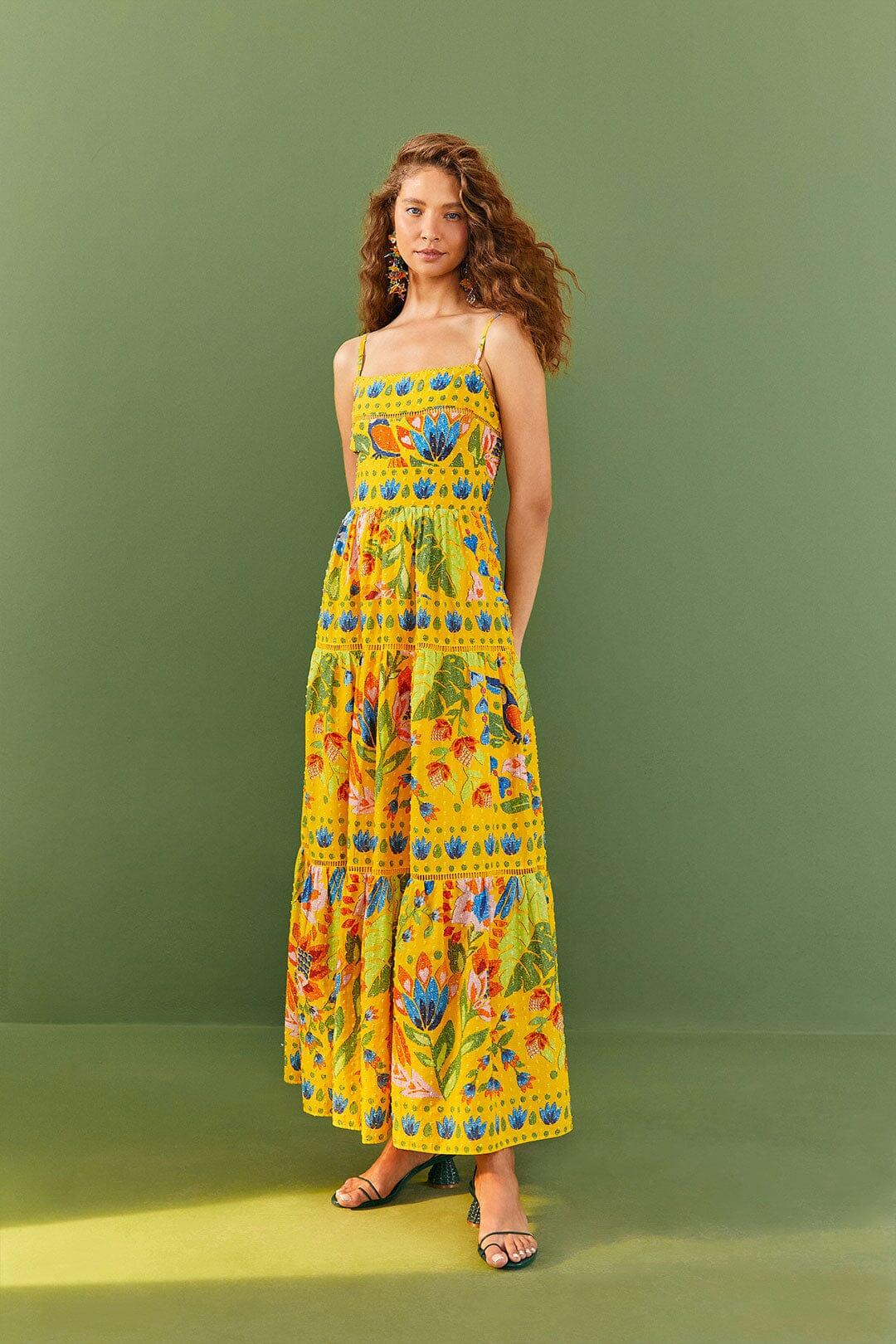 Yellow Summer Garden Sleeveless Maxi Dress Product Image