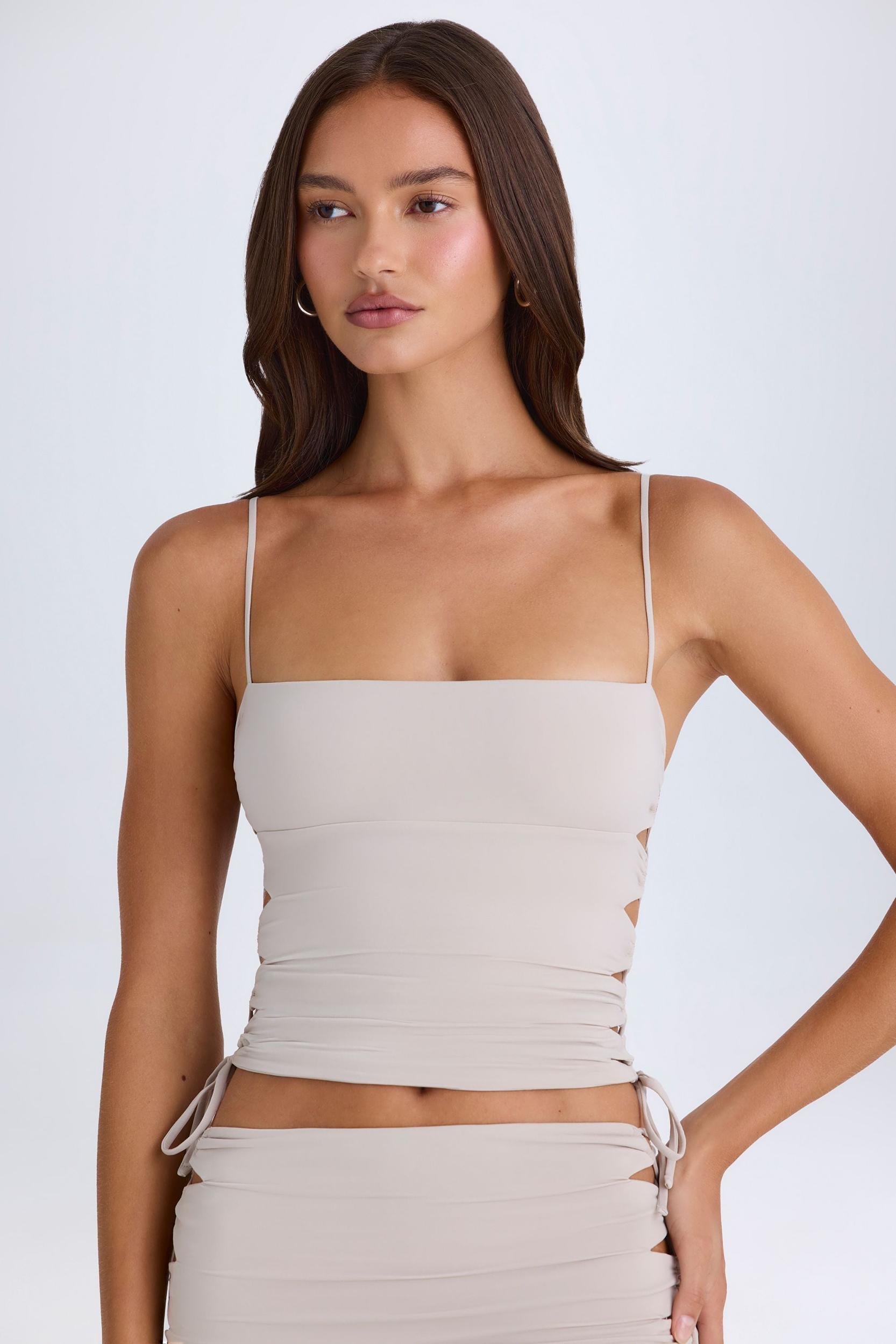 Ruched Cut-Out Top in Taupe Female Product Image