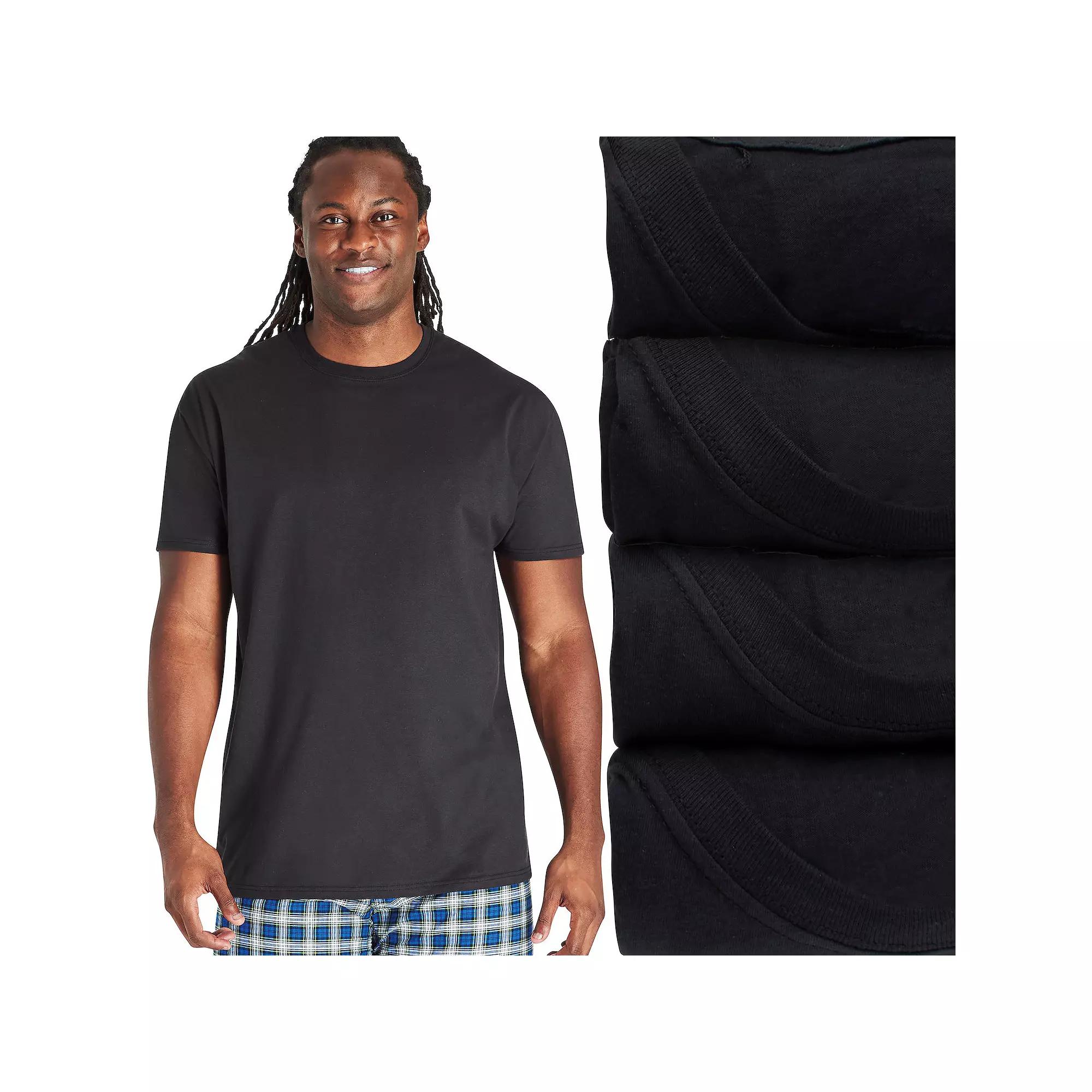 Big & Tall Hanes 4-Pack Tall Man Ultimate Cotton Crewneck Undershirt, Men's, Black Product Image