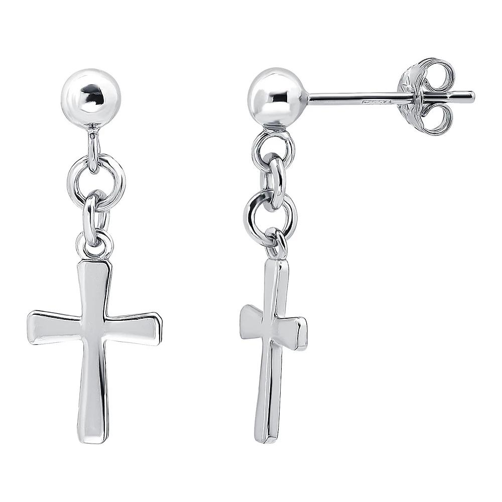 Aleure Precioso Sterling Silver Cross Drop Posted Earrings, Women's, Silver Tone Product Image