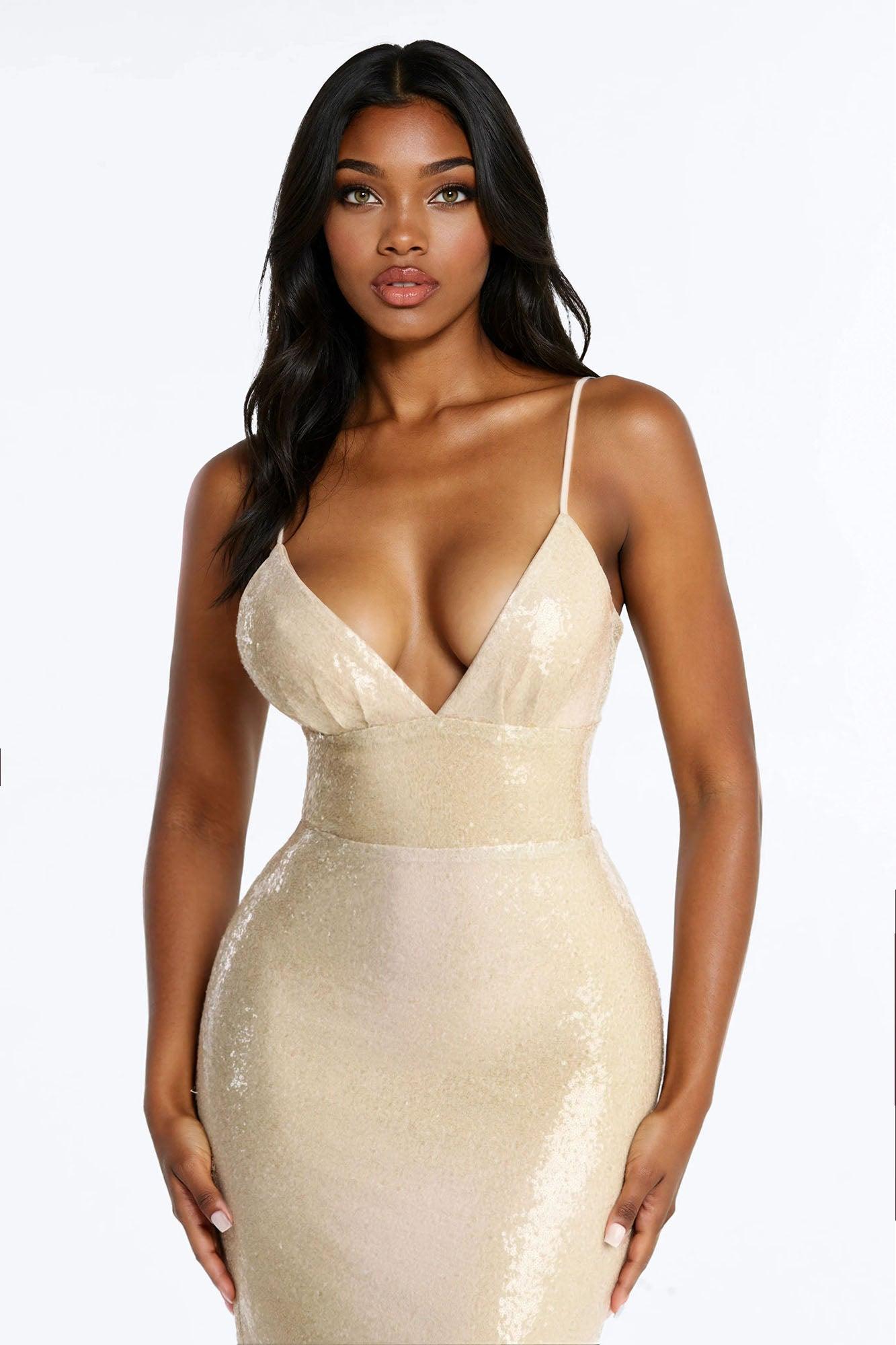 Delia Floral Sequin Gown - Nude/combo Female Product Image