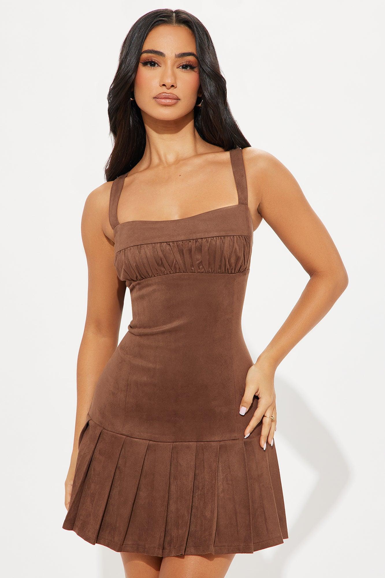 Rochelle Suede Mini Dress - Brown Product Image