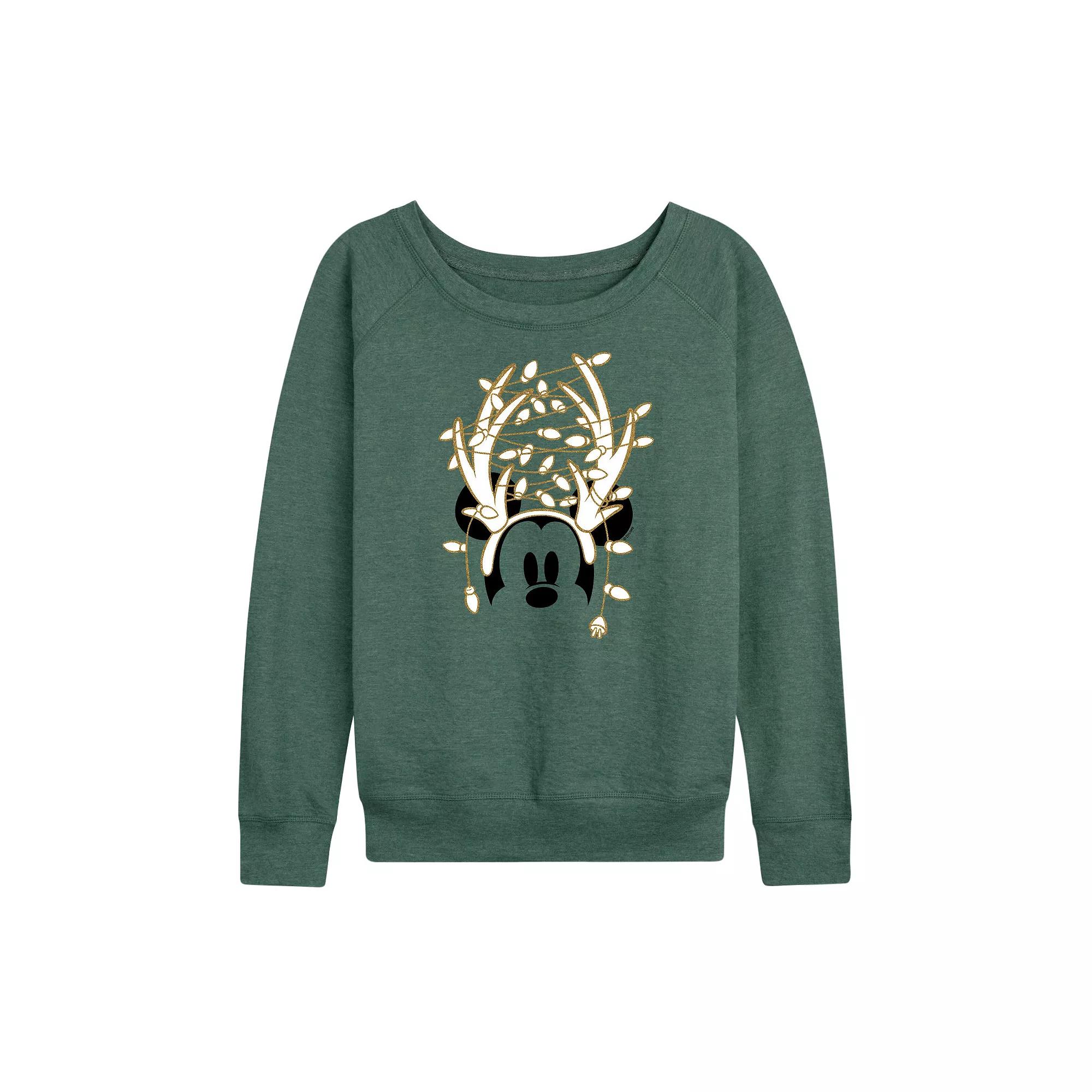 Disney's Mickey Mouse Women's Gold Antlers French Terry Long Sleeve Tee,  Product Image