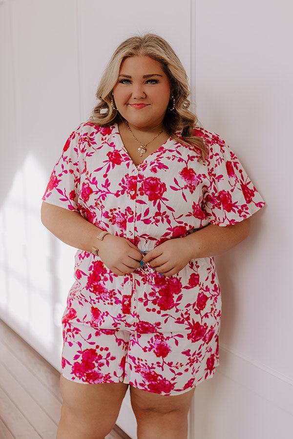 Life In Full Bloom Floral Romper in Hot Pink Curves Product Image