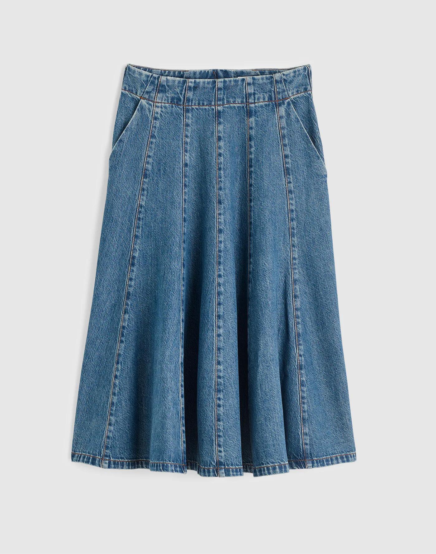 Flared Denim Midi Skirt: Airy Denim Edition Product Image