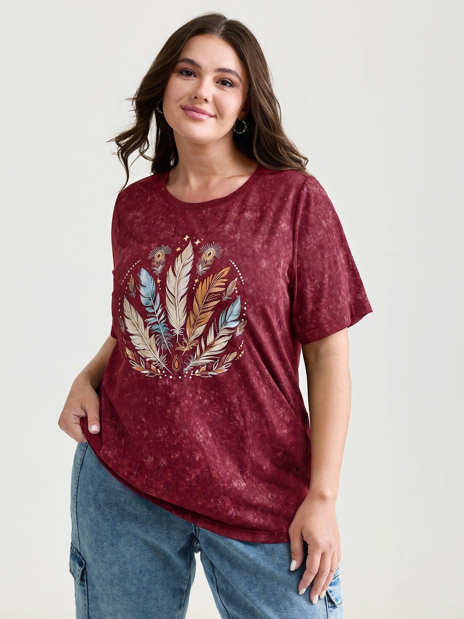 Supersoft Stretchy Feather Print Snowflake Effect T-Shirt Female Product Image