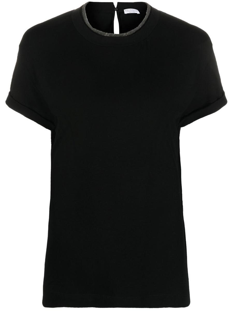 BRUNELLO CUCINELLI Women Stretch Cotton Jersey T-shirt With Precious Faux-layering In Black Product Image