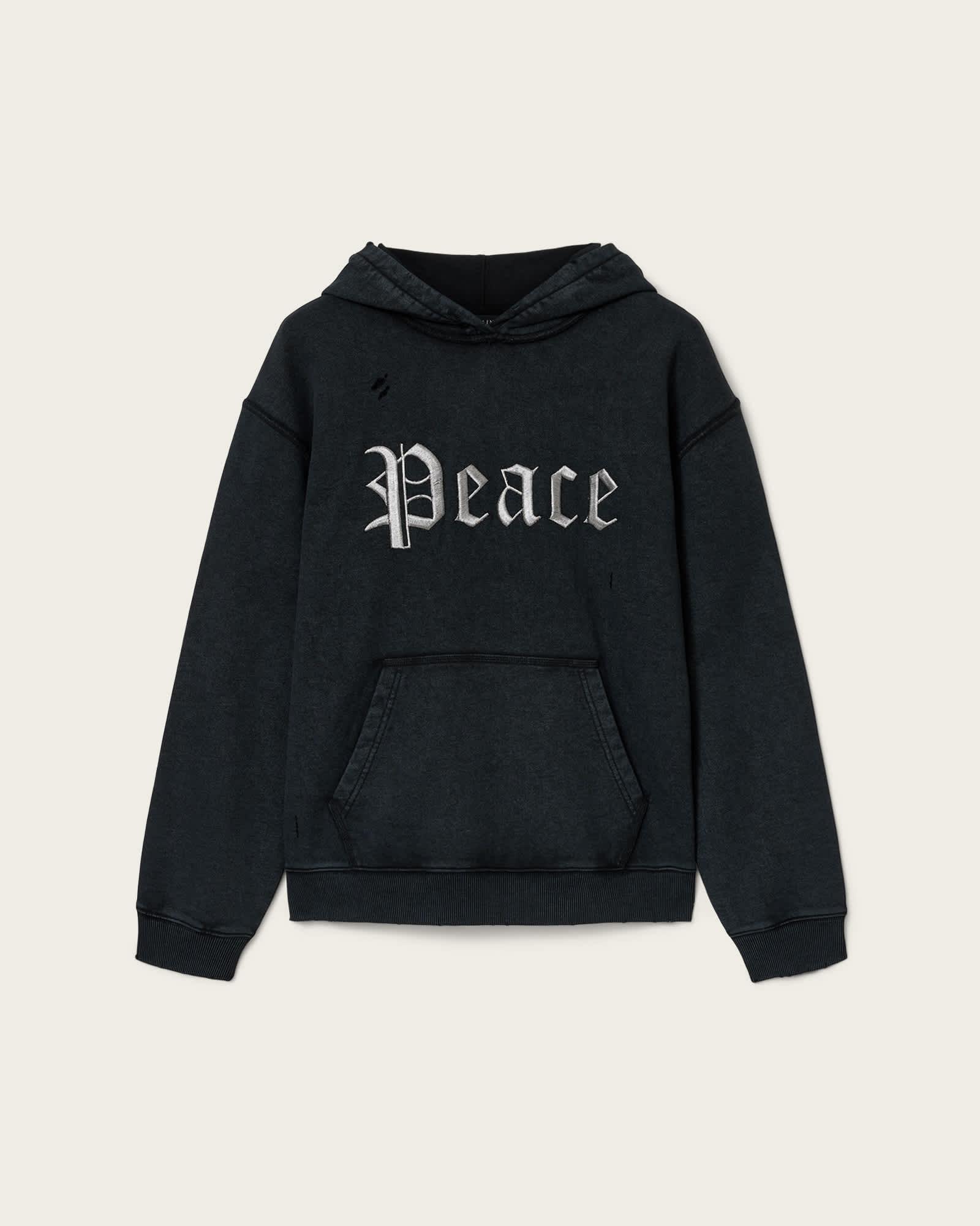 Utopia Embroidered Boxy Hoodie Washed Black | ALLSAINTS US Product Image