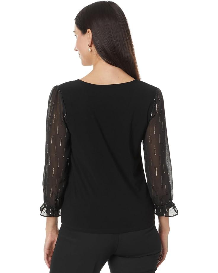 Short Sleeve Button Front Lace Trim Top Product Image