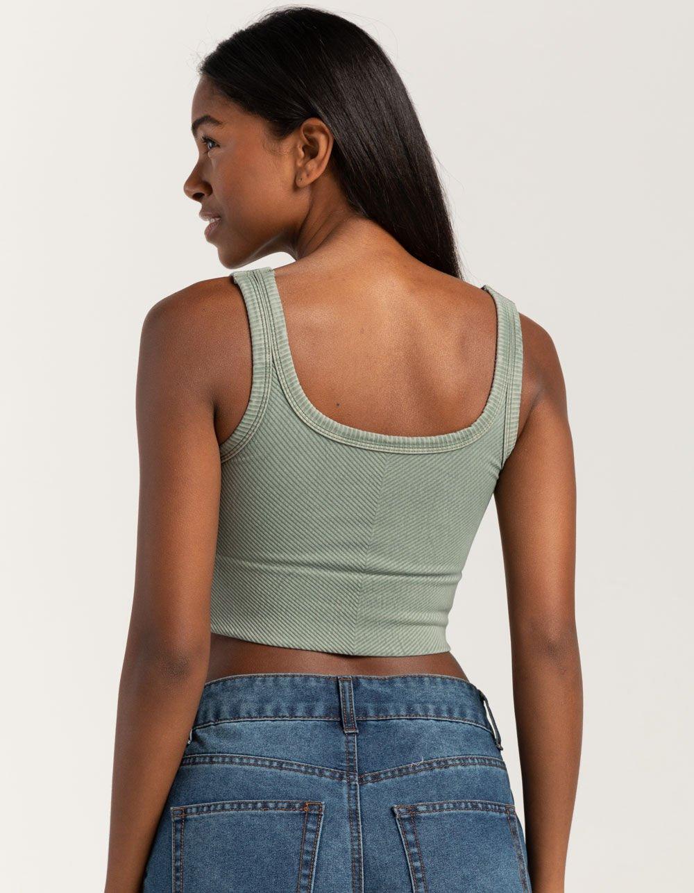 FULL TILT Seamless Washed Chevron Womens Tank Top - OLIVE Product Image