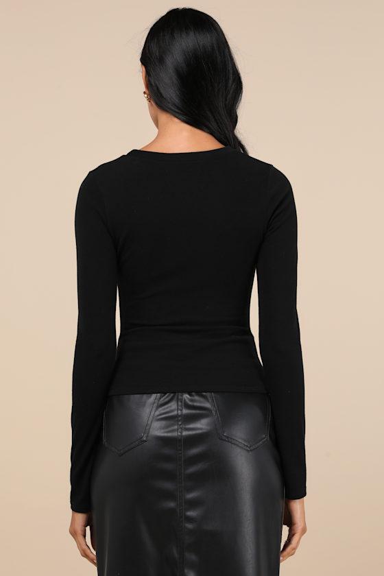 Casual Energy Black Ruched Long Sleeve Crew Neck Top Product Image