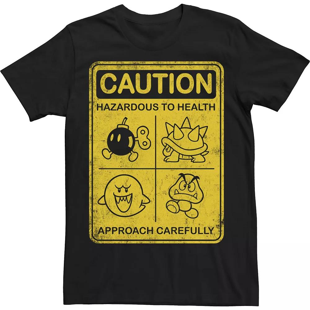 Big & Tall Nintendo Super Mario Bad Guys Caution Sign Tee, Men's, Size: 3XL, Black Product Image