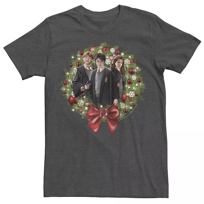 Mens Harry Potter Christmas Group Shot Wreath Tee Grey Heather Product Image