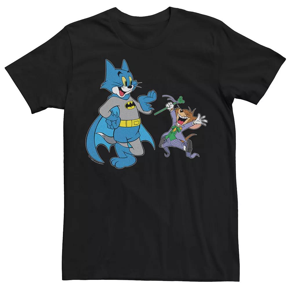 Men's Tom And Jerry In Batman And Joker Costumes Graphic Tee, Size: XXL, Black Product Image