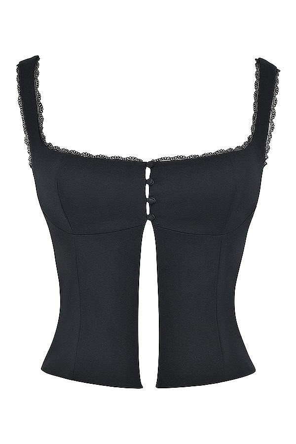 Noura  black lace trim top Product Image