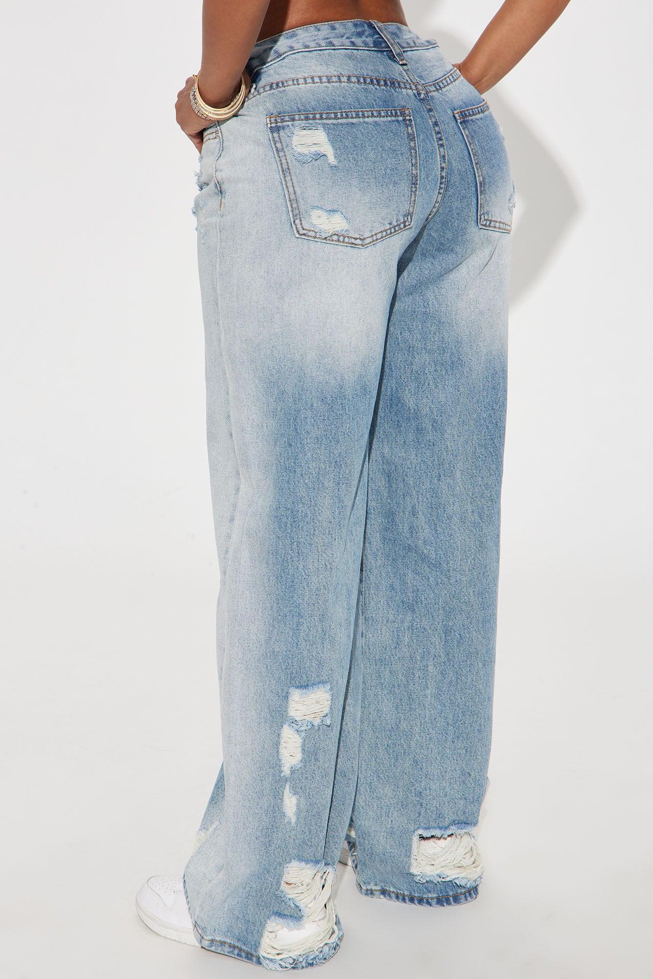 Alena Non Stretch Ripped Tinted Wide Leg Jeans - Vintage Wash Product Image