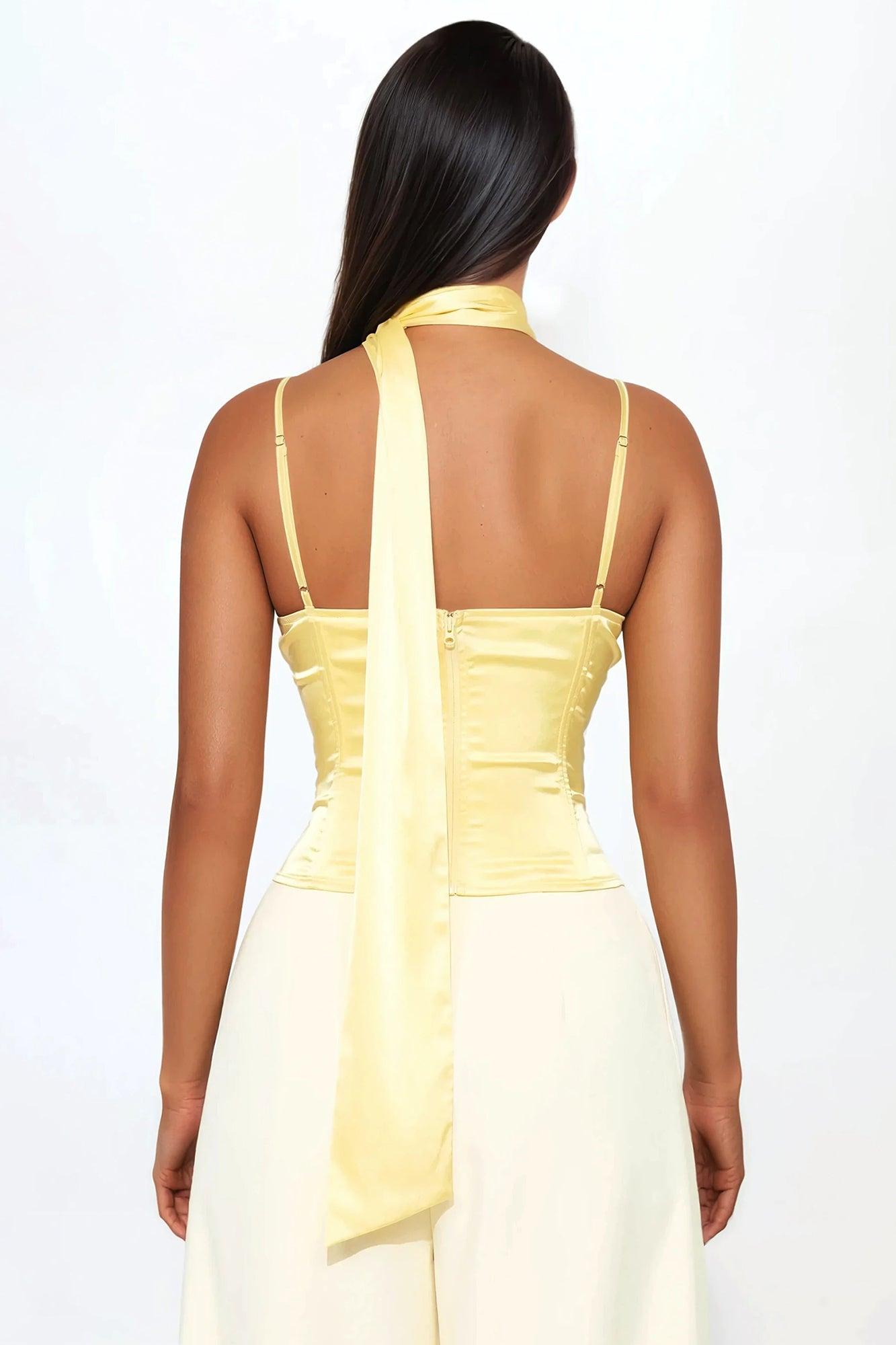 Robyn 2 Piece Satin Corset Top - Butter Yellow Product Image