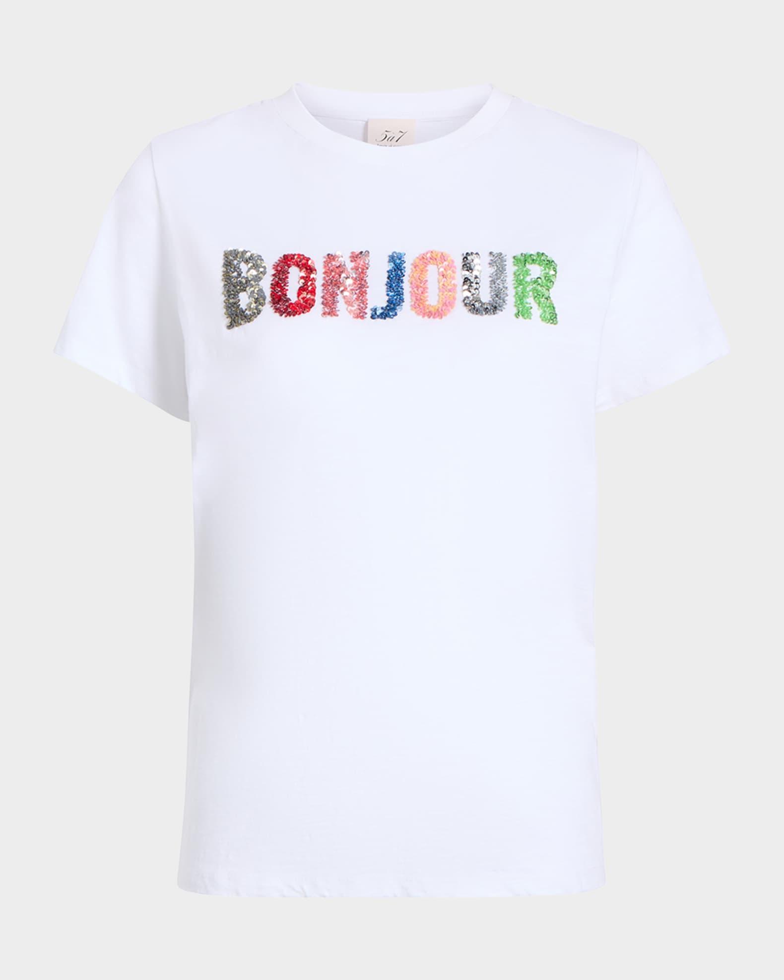 Crewneck Sequined Bonjour Tee Product Image