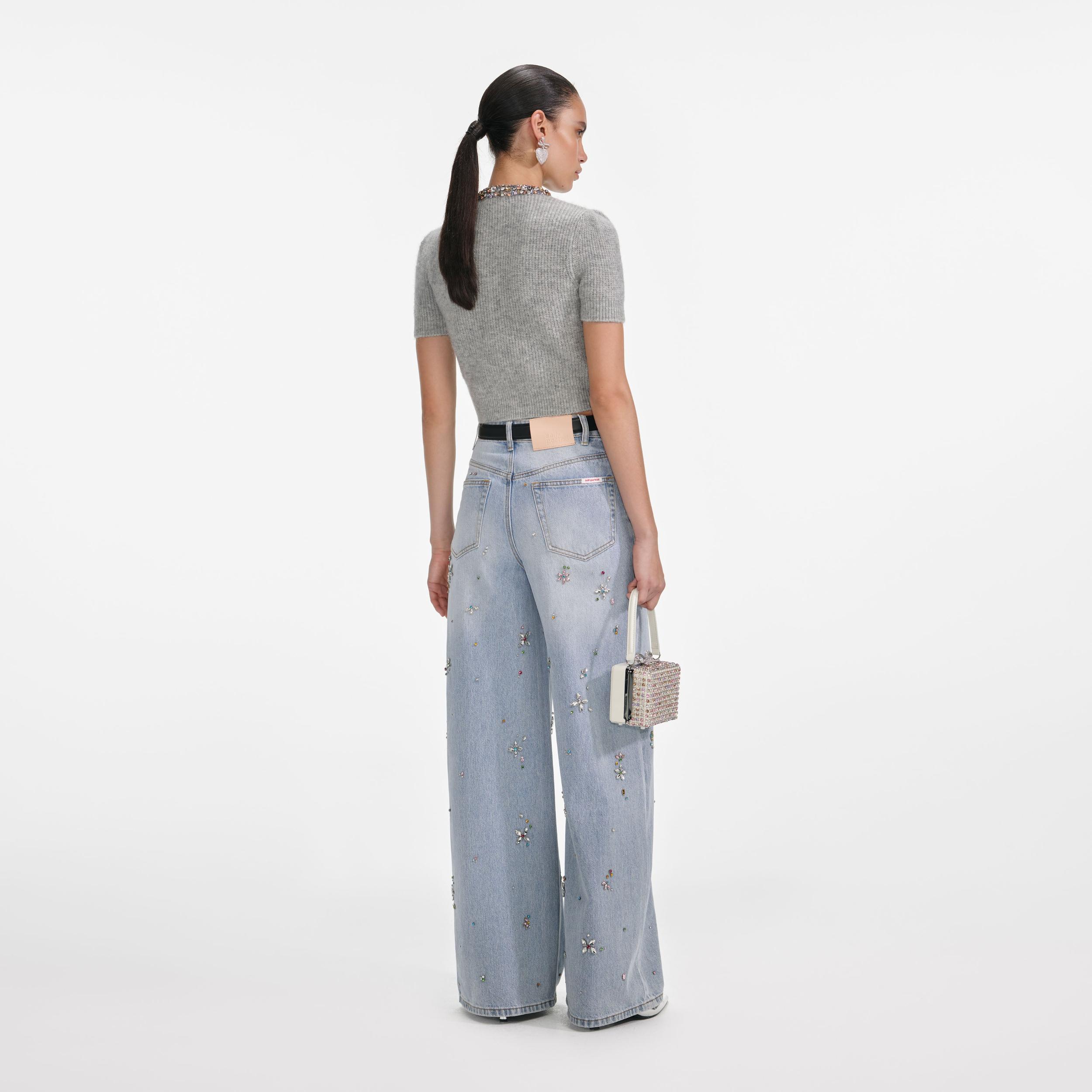 Grey Embellished Trim Knit Top Product Image