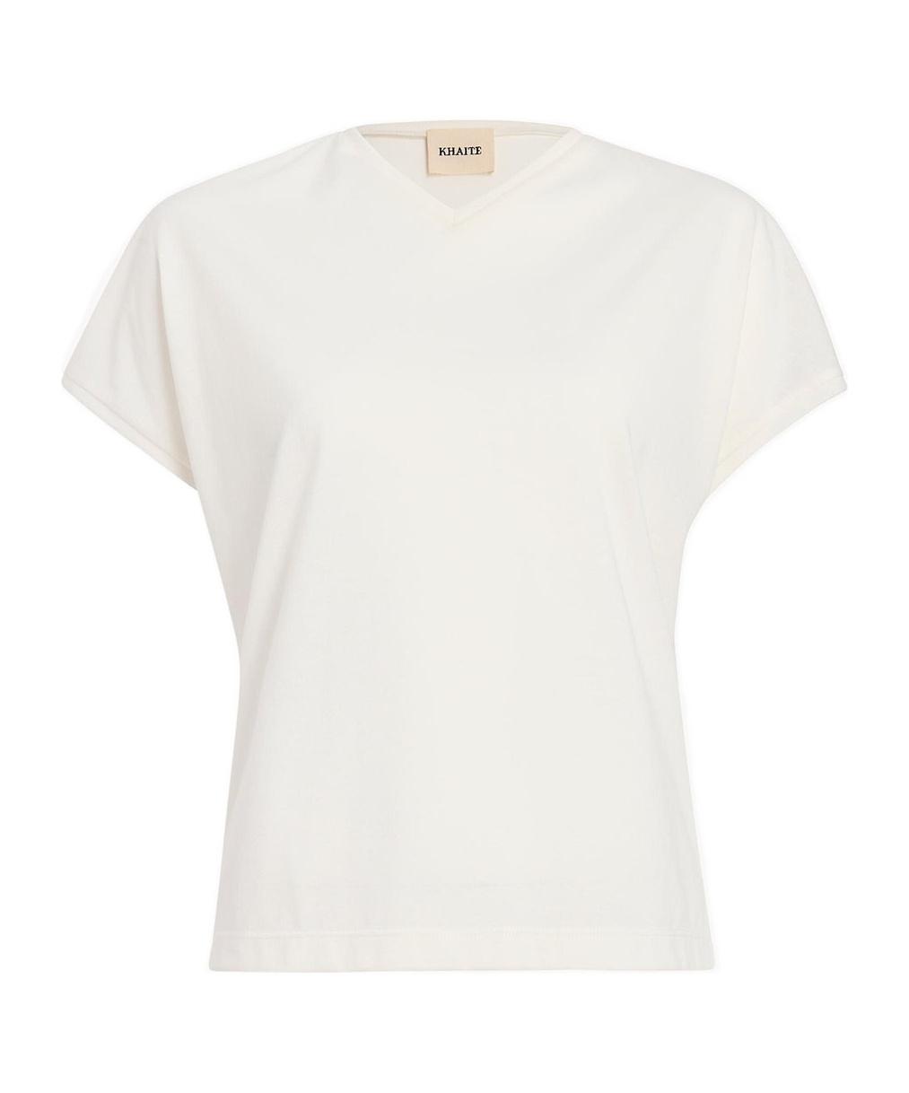 KHAITE Womens White Mae Brand-patch Cotton-jersey T-shirt In Cream Product Image
