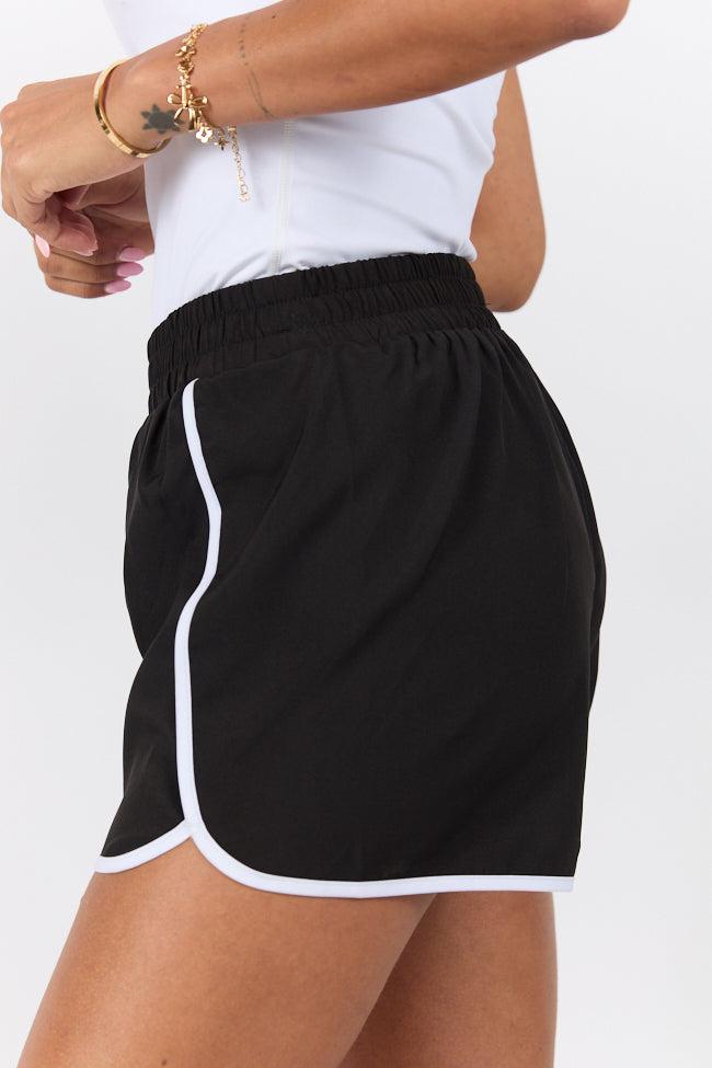 On The Move Black and White Running Shorts With Contrast Trim FINAL SALE Product Image