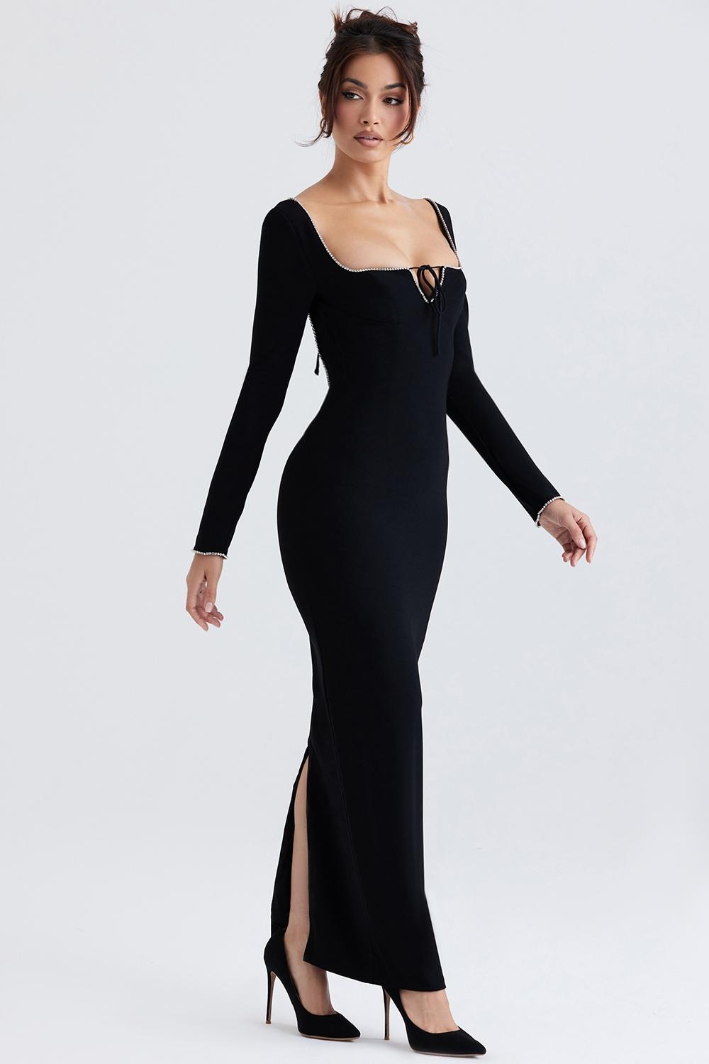 Rosa  black crystal embellished maxi dress Product Image