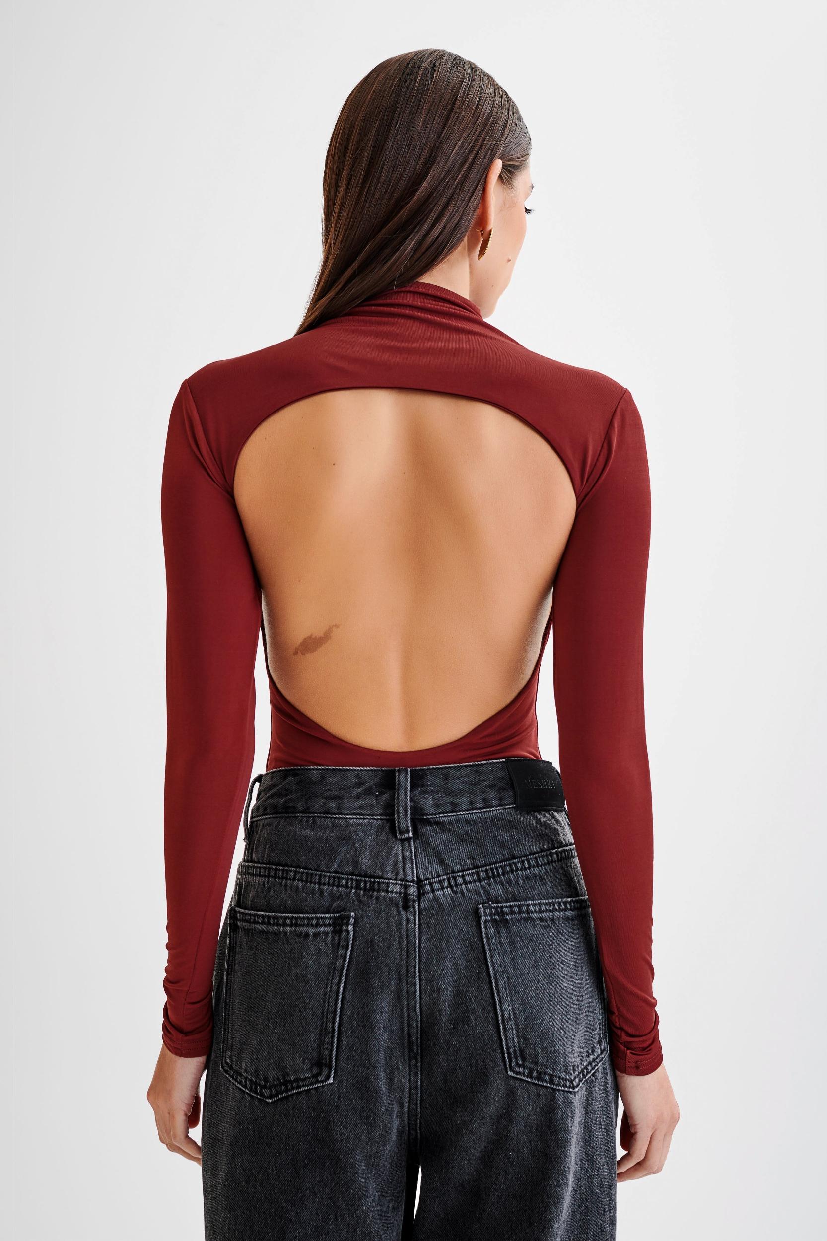 Elani Slinky High Neck Bodysuit - Wine Product Image