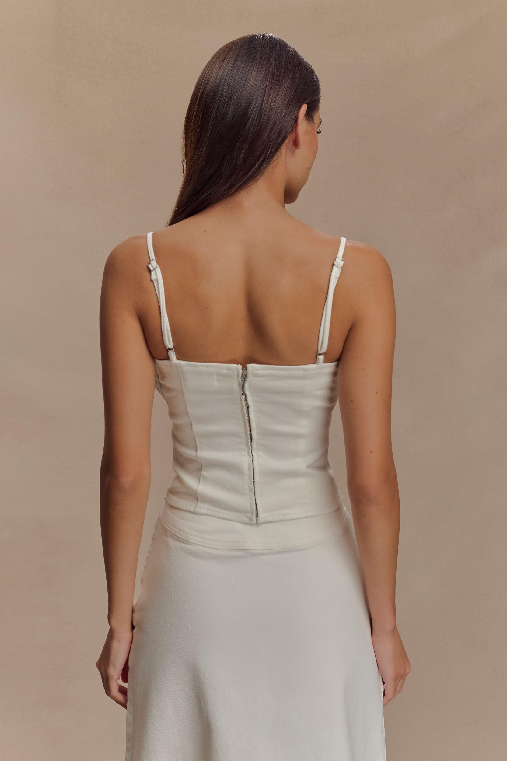 Cecilia Denim Frill Corset - White Product Image