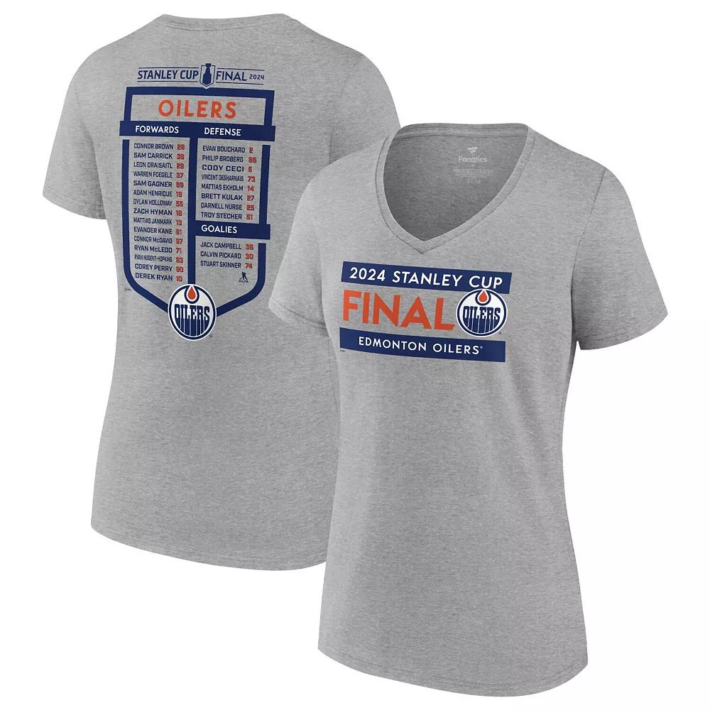 Women's Fanatics  Heather Gray Edmonton Oilers 2024 Western Conference Champions Locker Room V-Neck T-Shirt, Size: 1XL, Oil Grey Product Image
