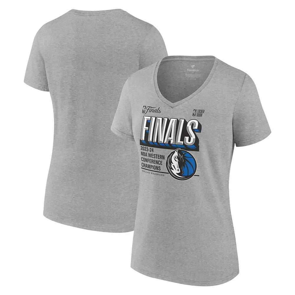 Women's Fanatics Heather Gray Dallas Mavericks 2024 Western Conference Champions Locker Room Plus Size V-Neck T-Shirt, Size: 3XL, Grey Product Image