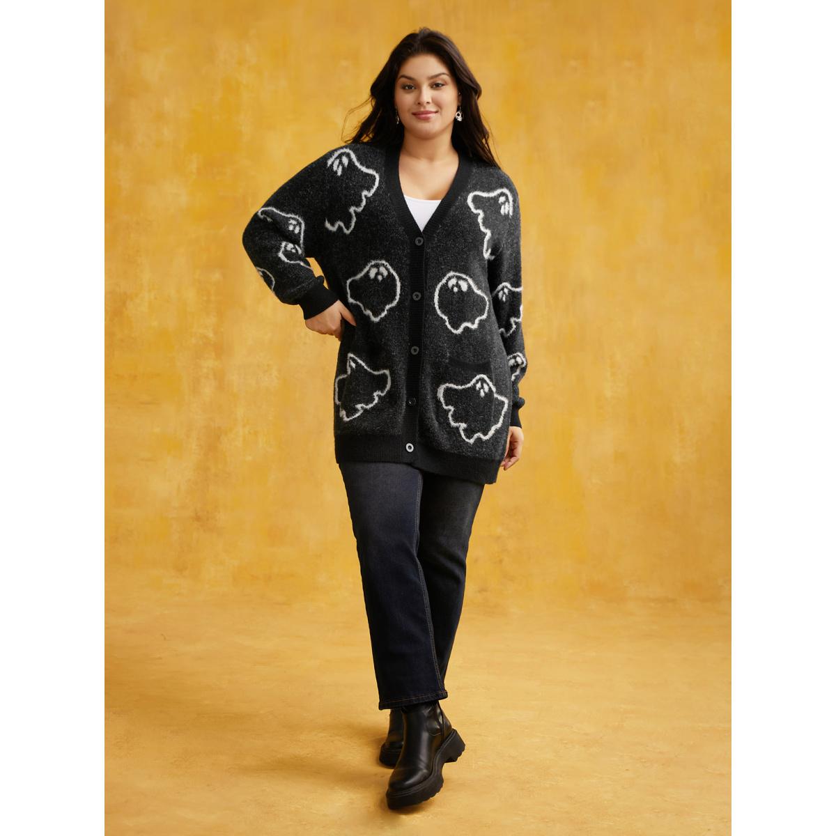 Plus Size Supersoft Essentials Ghost Mink-Hair Like Cardigan Black Women Casual Loose Long Sleeve Everyday Cardigans BloomChic 26/4X Product Image